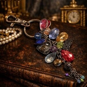 Vintage Colorful Beaded Keychain with Charms